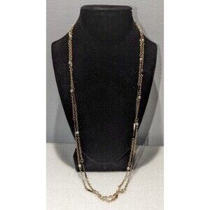 Sarah Coventry Faux Pearl Gold Tone Chain Station Necklace